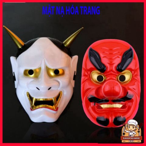 Mặt nạ Oni Noh Hannya Halloween - Mặt nạ Quỷ Vương Hai Sừng Chất Liệu Cứng Bền Đẹp, Phù Hợp Mọi Đối Tượng