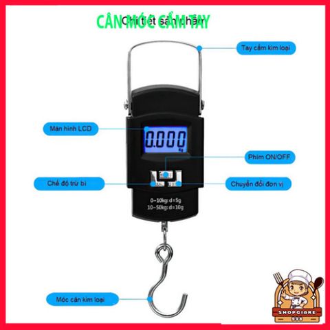 Cân Điện Tử Mini Xách Tay 50kg - Cân Hành Lý LCD HD Sáng, Tặng Kèm Pin - Cân Treo Chắc Chắn và Tiện Dụng