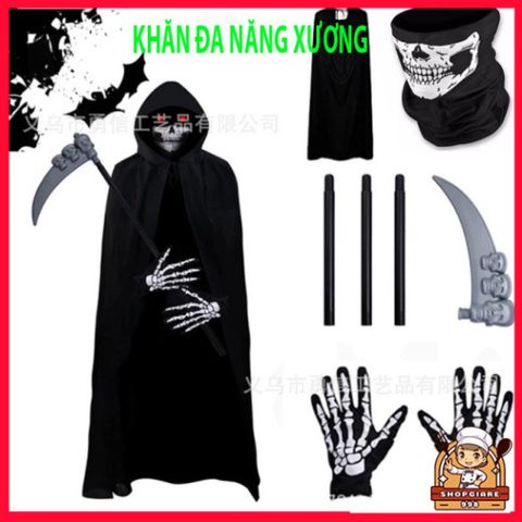 Khẩu Trang Xương Ma Đầu Lâu - Khăn Đa Chức Năng 50cm Vải Lanh Thoáng Mát Cho Phượt, Dã Ngoại, Chống Nắng