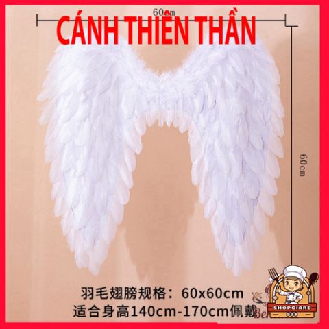 Đôi Cánh Thiên Thần Lông Vũ Trắng - Phụ Kiện Nhập Vai Cho Người Lớn, Dành Cho Lễ Hội Halloween Và Chụp Hình Thú Vị