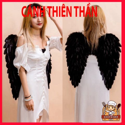 Cánh Thiên Thần Cosplay Lông Vũ Đen Trắng Cho Người Lớn và Trẻ Em - Phụ Kiện Hóa Trang Tưng Bừng Dịp Lễ Hội