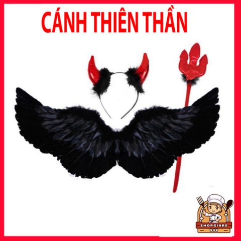 Cánh Thiên Thần Cosplay Lông Vũ Đen Trắng Cho Người Lớn và Trẻ Em - Phụ Kiện Hóa Trang Tưng Bừng Dịp Lễ Hội