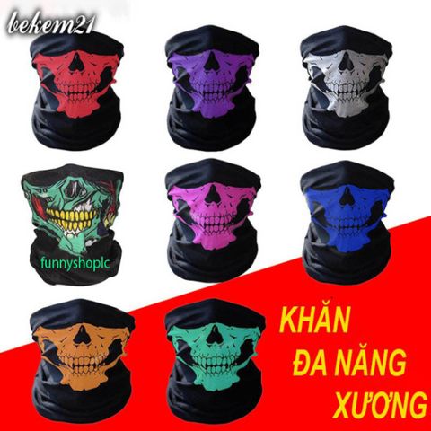 Khăn Đa Năng Hình Đầu Lâu Xương Xanh Gradient - Vải Lanh Thoáng Mát, Co Giãn, Đa Dụng Cho Các Hoạt Động Ngoài Trời