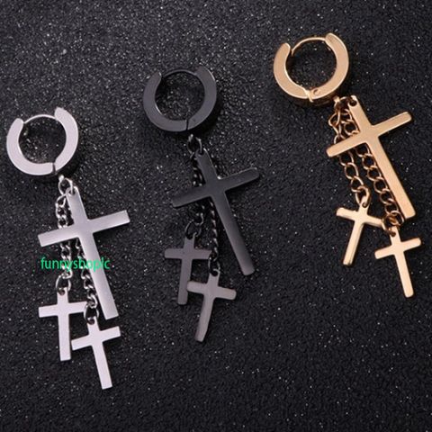 Khuyên Tai Dáng Dài Hình Thánh Giá Punk Phong Cách Hàn Quốc - Khuyên Tai Không Cần Bấm Lỗ Cho Nam Nữ - Thời Trang Độc Đáo 3 Màu