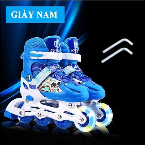 Giày Patin Thể Thao Bánh Đèn Flash - Giày Trượt Cho Trẻ Em & Người Lớn Kèm Bảo Hộ Tay, Đầu Gối, Dễ Dàng Điều Chỉnh Kích Cỡ
