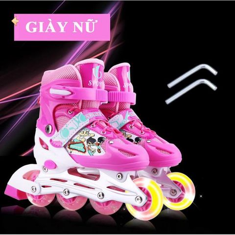 Giày Patin Thể Thao Bánh Đèn Flash - Giày Trượt Cho Trẻ Em & Người Lớn Kèm Bảo Hộ Tay, Đầu Gối, Dễ Dàng Điều Chỉnh Kích Cỡ