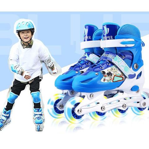 Giày Patin Thể Thao Bánh Đèn Flash - Giày Trượt Cho Trẻ Em & Người Lớn Kèm Bảo Hộ Tay, Đầu Gối, Dễ Dàng Điều Chỉnh Kích Cỡ