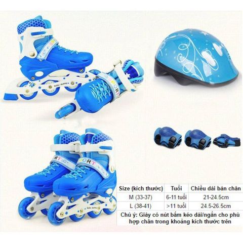 Giày Patin Trẻ Em Đường Phố - Giày Patin Sport Có Đèn Flashing, Bộ Bảo Hộ & Ba Lô - Cho Nhóc Từ 6 Đến 11 Tuổi