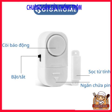 Chuông Báo Động Chống Trộm GIGAHOME Không Dây - Cảm Ứng Từ Kêu To 90dB, An Toàn Bảo Vệ Cửa Sổ, Cửa Chính, Dễ Lắp Đặt
