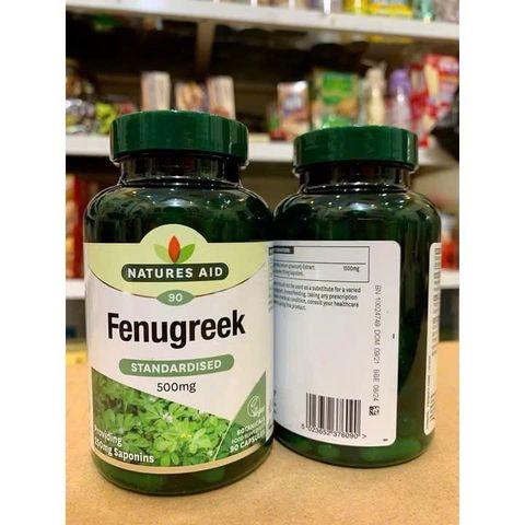 Viên uống lợi sữa Fenugreek Natures Aid 500mg - Hỗ trợ tăng cường sản xuất sữa mẹ, 90 viên chiết xuất tự nhiên từ Anh