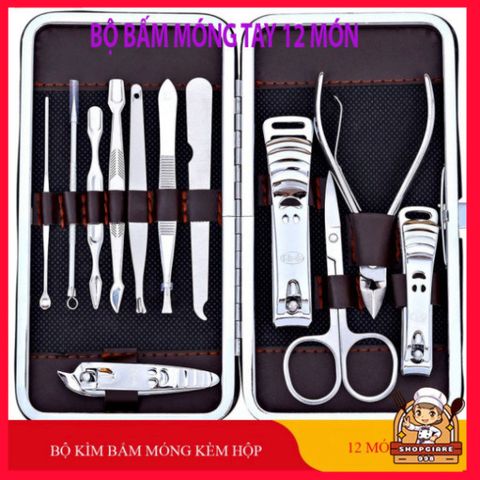 Bộ bấm móng tay 12 món cao cấp kèm hộp - Dụng cụ làm đẹp an toàn và tiện lợi cho gia đình, quà tặng hoàn hảo