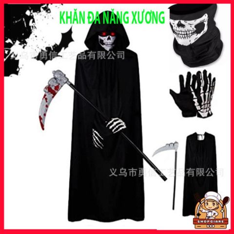 Khẩu Trang Xương Ma Đầu Lâu Đa Năng - Khăn Che Nắng, Chống Bụi Vải Lanh Thoáng Mát 50cm, Phượt và Dã Ngoại