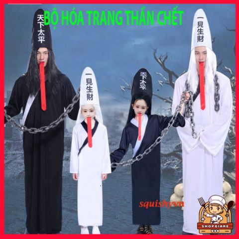 Bộ Phục Trang Halloween Hắc Bạch Vô Thường - Áo Choàng Thần Chết Scream và Phụ Kiện Độc Đáo, Đầy Ma Quái và Ấn Tượng