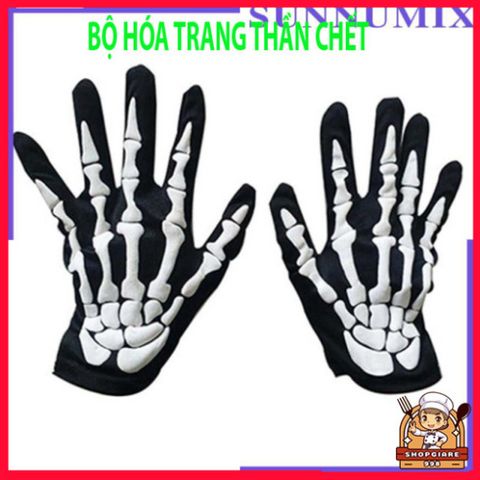 Bộ Trang Phục Thần Chết Halloween 3 Mảnh Với Họa Tiết Xương Đầu Lâu - Áo Choàng, Găng Tay Phù Hợp Cho Tiệc Hóa Trang