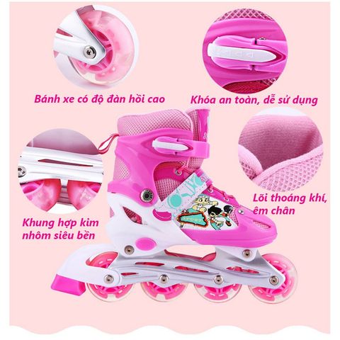 Giày Patin Thời Trang Có Đèn LED 8 Bánh - Tặng Bộ Bảo Hộ và Phụ Kiện Cho Bé Trên 3 Tuổi, Năng Động và An Toàn