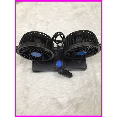 Quạt đôi trên ô tô 12V/24V - Quạt gió êm ái đường kính 10cm, có thể xoay 180º, nhiều gió, phụ kiện xe hơi tiện lợi