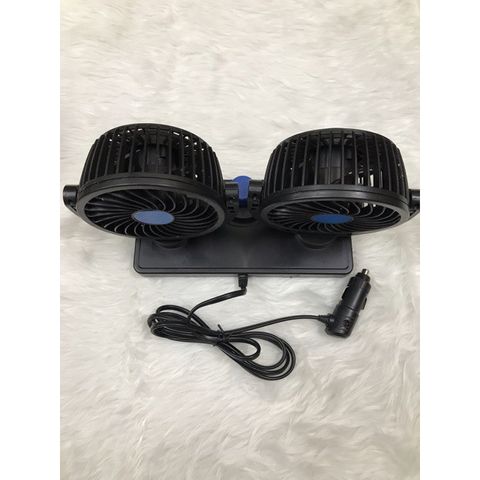 Quạt đôi trên ô tô 12V/24V - Quạt gió êm ái đường kính 10cm, có thể xoay 180º, nhiều gió, phụ kiện xe hơi tiện lợi