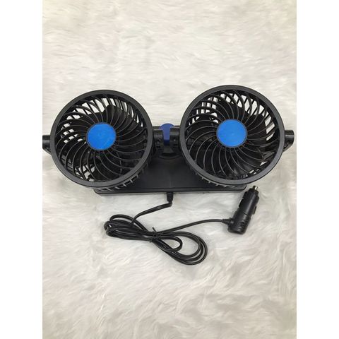 Quạt đôi trên ô tô 12V/24V - Quạt gió êm ái đường kính 10cm, có thể xoay 180º, nhiều gió, phụ kiện xe hơi tiện lợi