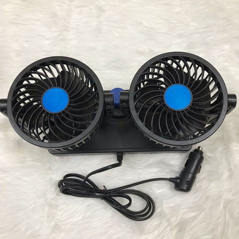 Quạt đôi trên ô tô 12V/24V - Quạt gió êm ái đường kính 10cm, có thể xoay 180º, nhiều gió, phụ kiện xe hơi tiện lợi