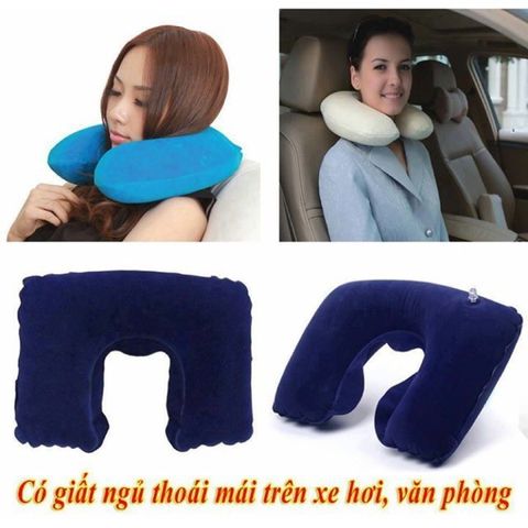 Gối Hơi Du Lịch Tặng Bịt Mắt Bịt Tai - Bộ 3 Trang Bị Ngủ Ngon Cho Chuyến Đi Dài Hạn, Tiện Dụng Cho Văn Phòng, Ô Tô, Máy Bay