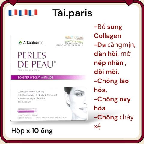 Nước Uống Đẹp Da Arkopharma Perles de Peau Radiance 5000mg - Collagen ngăn Lão Hóa, Giúp Da Căng Mịn, Hộp 20 Ống Uống Từ Pháp