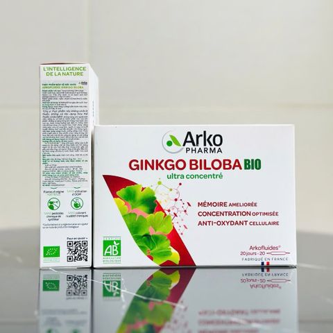 Ginkgo Biloba BIO Arkopharma - Thực Phẩm Bổ Não Dạng Ống Uống 20 Ống - Tăng Cường Trí Nhớ, Duy Trì Tinh Thần Minh Mẫn