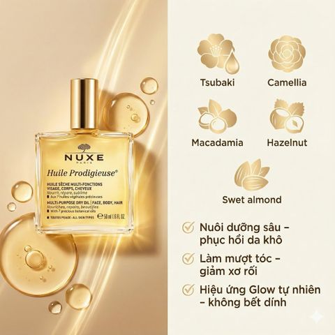 Dầu Khô Đa Năng Nuxe Huile Prodigieuse 100ml - Dưỡng Da và Tóc, Giải Pháp Chăm Sóc Da Mùa Đông, ngừa Lão Hóa, Mềm Mịn tự nhiên