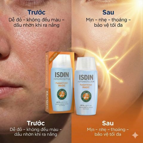 Kem Chống Nắng Isdin Fotoprotector Fusion Water SPF 50 - Siêu Nhẹ, Dưỡng Ẩm, cho Da Nhạy Cảm 50ml