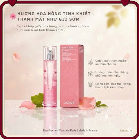 Nước Hoa CAUDALIE Rose de Vigne 50ML - Hương thơm nhẹ nhàng, nữ tính tự nhiên cho phái đẹp, hàng chính hãng