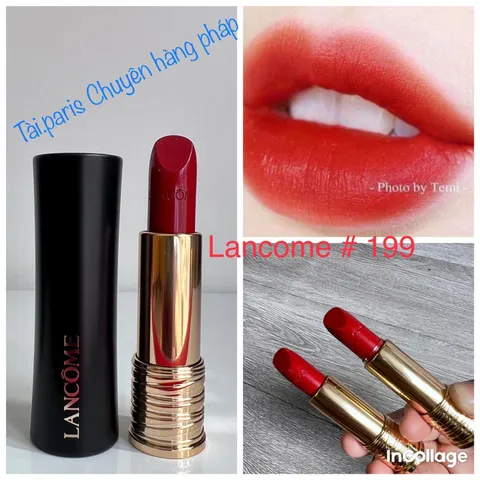 Son Lancôme 199 Tout Ce Qui Brille L'Absolu Rouge Cream - Son Môi Màu Đỏ Cam Chất Nhung, Dưỡng Ẩm, Fullsize Fullbox