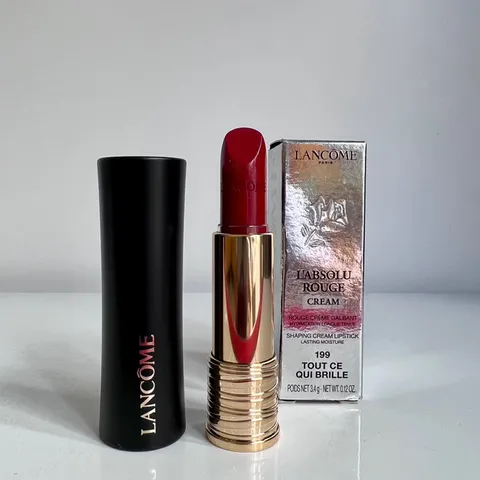 Son Lancôme 199 Tout Ce Qui Brille L'Absolu Rouge Cream - Son Môi Màu Đỏ Cam Chất Nhung, Dưỡng Ẩm, Fullsize Fullbox