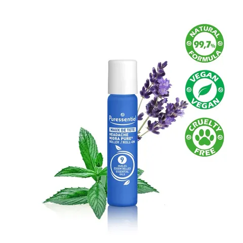 Lăn Giảm Đau Đầu Căng Thẳng Puressentiel Maux De Tête Roller 5ml - Tinh Dầu 100% Tự Nhiên, Giảm Stress và Thư Giãn
