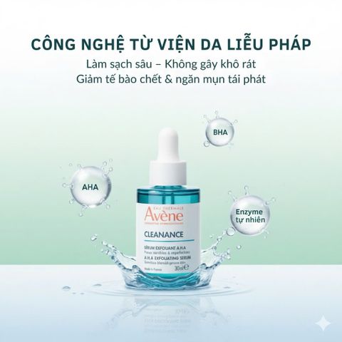 (sale date 5/27)Tinh Chất Dưỡng Da Avene Cleanance AHA Exfoliating Serum 30ml - Tẩy Tế Bào Chết Dành Cho Da Nhạy Cảm, Giảm Khuyết Điểm, Làm Mịn và Sáng Da