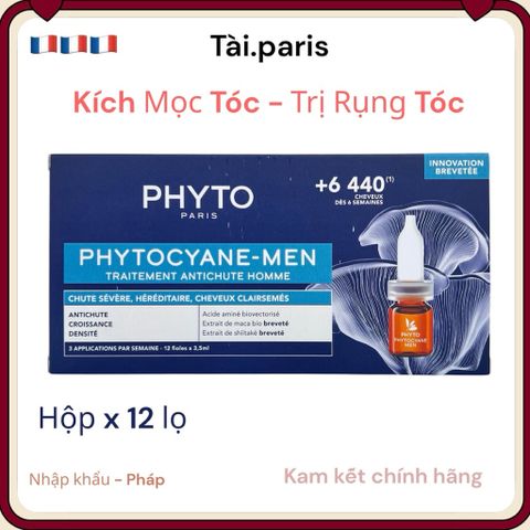 Serum Mọc Tóc Nam Phyto Phytocyane - Ngăn Rụng Tóc, Kích Thích Tăng Mật Độ Tóc, Hộp 12 Ống 7.5ml, Dưỡng Tóc Chắc Khỏe