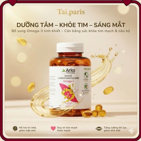 Viên Uống Dầu Cá Arkopharma Omega 3 - Bổ Não, Hỗ Trợ Tim Mạch và Bảo Vệ Mắt - 180 Viên