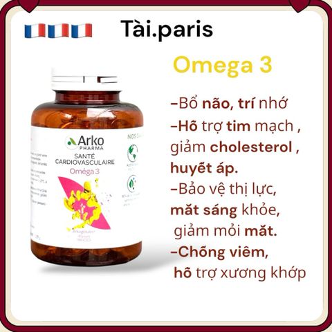 Viên Uống Dầu Cá Arkopharma Omega 3 - Bổ Não, Hỗ Trợ Tim Mạch và Bảo Vệ Mắt - 180 Viên