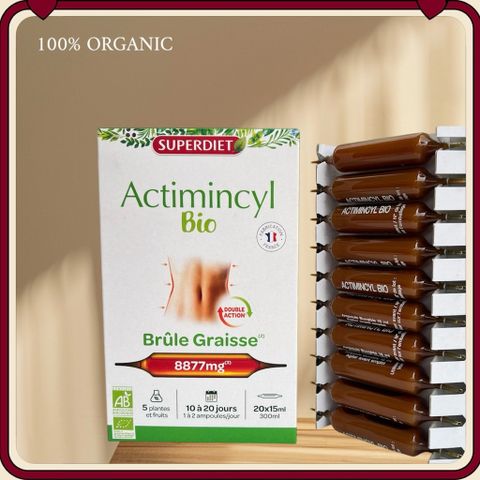 Nước Uống Giảm Mỡ Superdiet Actimincyl Bio – Detox cơ thể, Đốt mỡ, Săn chắc vòng eo – Hộp 20 ống hữu cơ từ Pháp