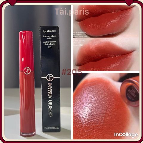 Son Kem Giorgio Armani Lip Maestro 205 Flamma Đỏ Gạch - Son Môi Nhung Lì Cao Cấp, Màu Đỏ Gạch Sang Trọng, Dễ Tán, Ẩm Mượt