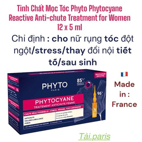 Tinh chất giảm rụng tóc Phyto Phytocyane - Ngăn Rụng Tóc cho Phụ Nữ, Kích Thích Mọc Tóc Mới, Chiết Xuất Tự Nhiên, 12 x 5ml