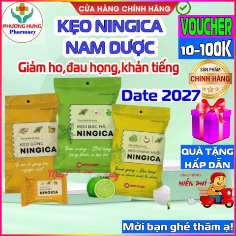Kẹo Ningica giảm ho, đau họng, khản tiếng - Thảo dược tự nhiên, thơm miệng, gói 10 viên của Nam Dược