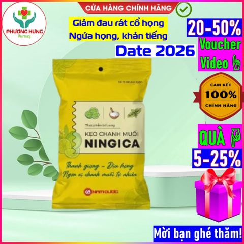 Kẹo Ningica giảm ho, đau họng, khản tiếng - Thảo dược tự nhiên, thơm miệng, gói 10 viên của Nam Dược