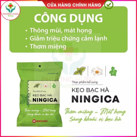 Kẹo Ningica giảm ho, đau họng, khản tiếng - Thảo dược tự nhiên, thơm miệng, gói 10 viên của Nam Dược