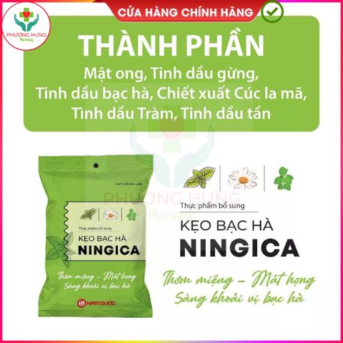 Kẹo Ningica giảm ho, đau họng, khản tiếng - Thảo dược tự nhiên, thơm miệng, gói 10 viên của Nam Dược