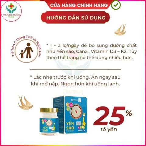 Yến Sào Nam Dược Kids Cao Lớn 70ml - Tổ Yến Chưng Dinh Dưỡng Tăng Sức Đề Kháng, Giúp Bé Phát Triển Chiều Cao Tốt Nhất