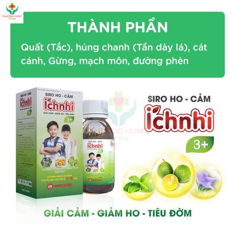 Siro Ho Cảm Ích Nhi 3+ 90ml - Giúp Giảm Ho, Tiêu Đờm, Giảm Sổ Mũi Cho Trẻ Trên 3 Tuổi, Hỗ Trợ Sức Khỏe Mùa Cảm Lạnh