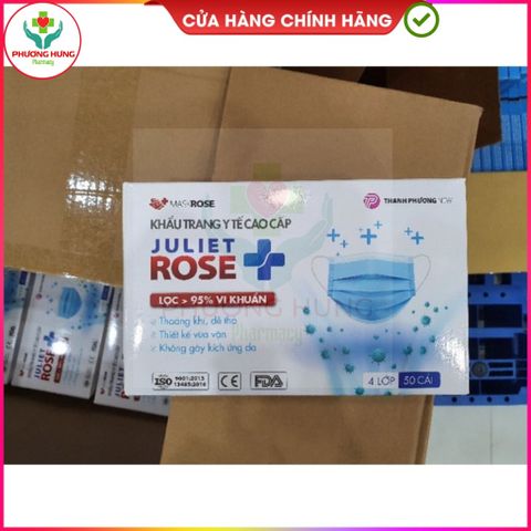 Khẩu Trang Y Tế Kháng Khuẩn 4 Lớp Juliet Rose - Bảo Vệ Đường Hô Hấp, Lọc Vi Khuẩn Trên 99% - Hộp 50 Cái Chính Hãng
