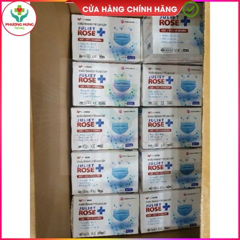 Khẩu Trang Y Tế Kháng Khuẩn 4 Lớp Juliet Rose - Bảo Vệ Đường Hô Hấp, Lọc Vi Khuẩn Trên 99% - Hộp 50 Cái Chính Hãng