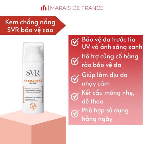 Kem Chống Nắng SVR AK Secure DM Protect SPF50+ 50ml - Bảo Vệ Da Nhạy Cảm, Chăm Sóc Da Yếu từ Thương Hiệu Pháp