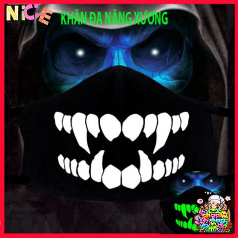 Khẩu Trang Dạ Quang Anime Skull - Bảo Vệ và Thời Trang Cho Halloween, Tiệc Tùng, Cosplay - Cotton Mềm Mại, Kích Thước 11x16.5 cm