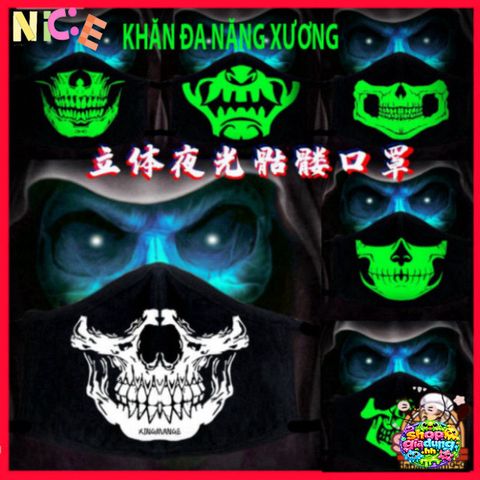 Khẩu Trang Dạ Quang Anime Skull - Bảo Vệ và Thời Trang Cho Halloween, Tiệc Tùng, Cosplay - Cotton Mềm Mại, Kích Thước 11x16.5 cm